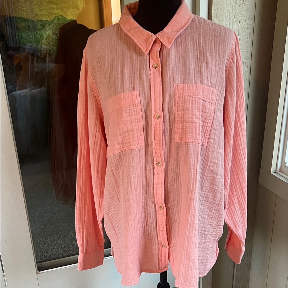 New LL Bean Pink Button-Up Shirt